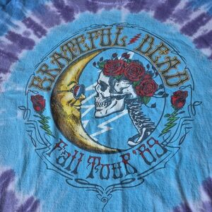 Grateful Dead Tie-Dye Band Tee with Moon & Skull Graphic - Blue/Purple/Red